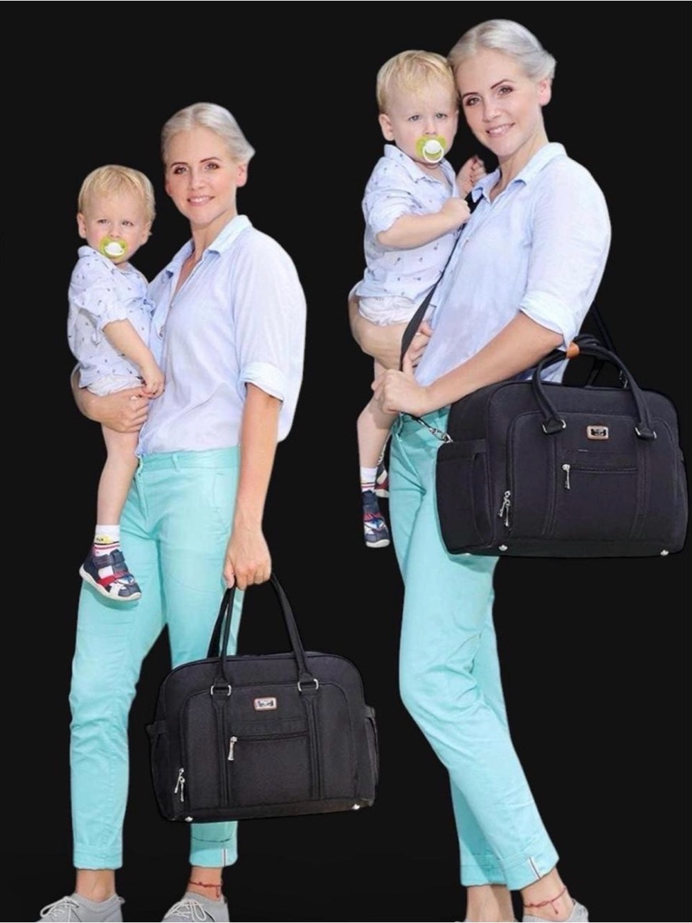 WELAVILA Large Convertible Diaper Bag Tote in Black - Picture 7 of 7